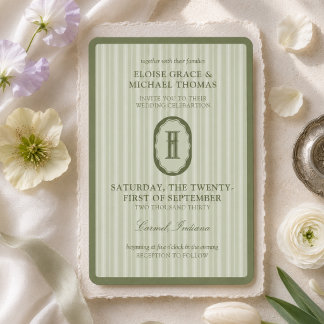 Convite de Casamento com Listras em Verde Sage Mon