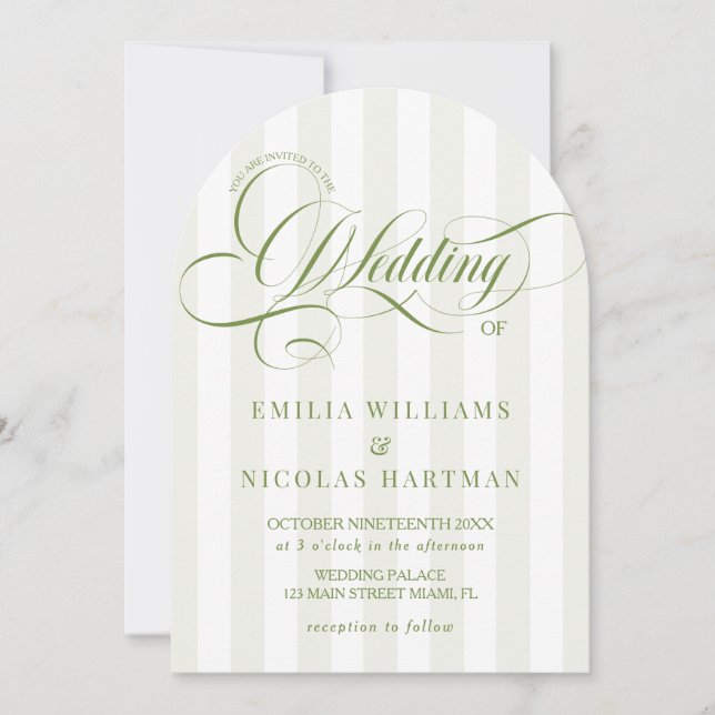 Convite de Casamento com Listras Verdes (Frente)