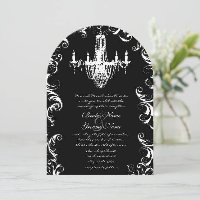 Convite de Casamento com Lustre de Círculo Chique (Em pé/Frente)