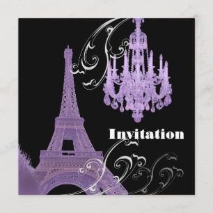 Convite de Casamento com Lustre Roxo Torre Eiffel