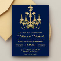 Convite de Casamento com Lustre Vintage em Dourado