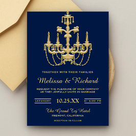 Convite de Casamento com Lustre Vintage em Dourado