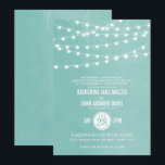 Convite de Casamento com Luzes de Corda de Água<br><div class="desc">Design de convite de casamento de verão moderno e chique com luzes de corda brilhantes e elegantes penduradas no topo e uma mistura clássica de fontes de letra modernas e caligráficas em um fundo de textura de aquarela falsa impressa. Um design simples e elegante, perfeito para o verão! Clique no...</div>