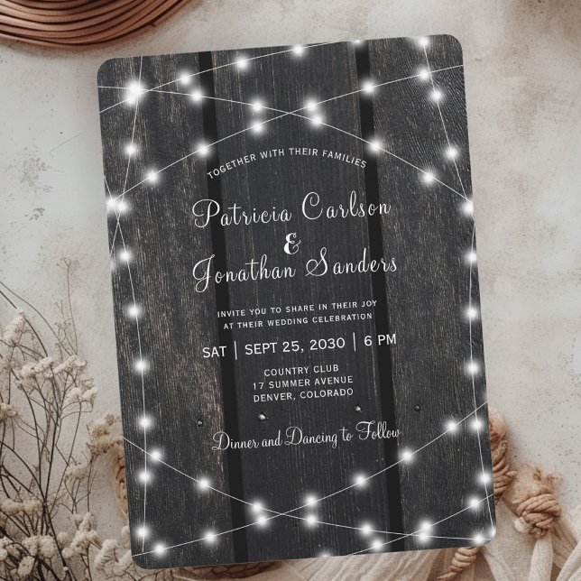 Convite de casamento com luzes de corda de madeira (Criador carregado)