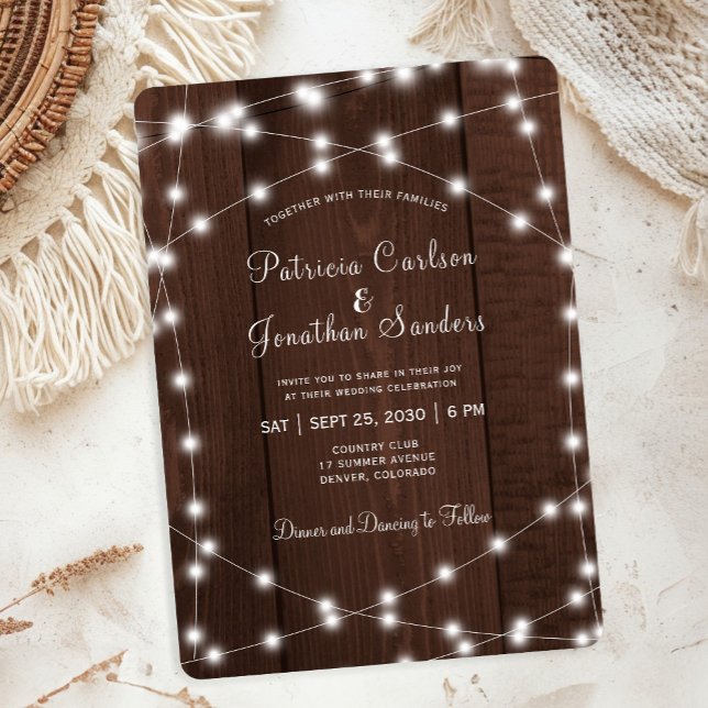 Convite de casamento com luzes de corda de madeira (Criador carregado)