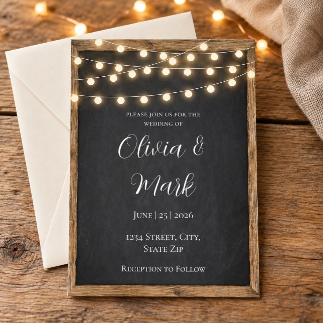 Convite de Casamento com Luzes de Corda e Quadro d (Criador carregado)