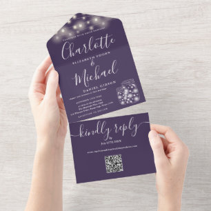 Convite de Casamento com Luzes de Corda em Potes d