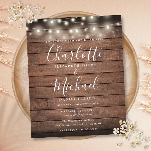 Convite de Casamento com Luzes de Corda Rústicas e (Budget Rustic String Lights Wedding Invitation)