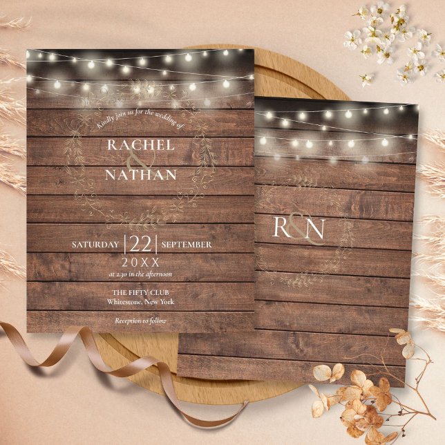 Convite de Casamento com Luzes de Corda Rústicas E (Budget Rustic String Lights Wedding Invitation)