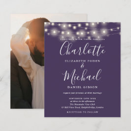 Convite de Casamento com Luzes Roxas e Foto com Or