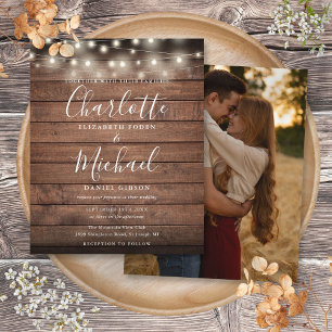 Convite de Casamento com Luzes Rústicas e Foto