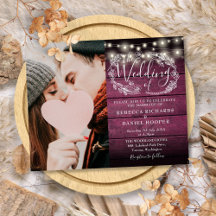 Convite de Casamento com Luzes Rústicas Vermelhas 
