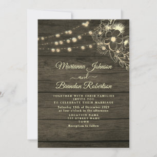 Convite de Casamento com Madeira Rústica e Luzes d
