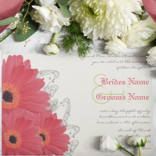 Convite de Casamento com Margarida Gerbera Fuchsia