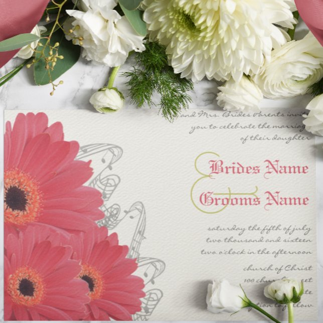 Convite de Casamento com Margarida Gerbera Fuchsia (Criador carregado)
