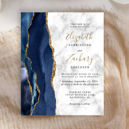 Convite de Casamento com Mármore Azul Naval e Ágat