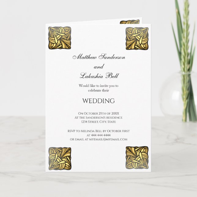 Convite de casamento com menu de recepção Branco (Frente)