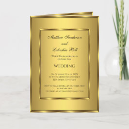 Convite de casamento com menu de recepção Dourado