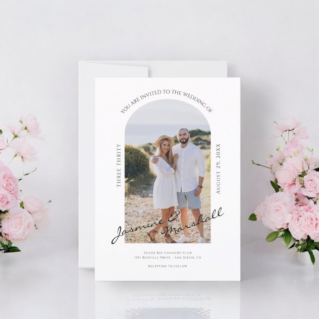 Convite De Casamento Com Modelo De Foto | Editável (minimal photo script modern casual wedding , tie the knot , simple , minimalistic , stylish wedding)
