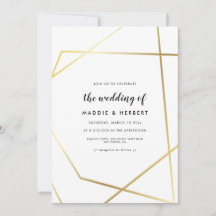 Convite de casamento com moldura a ouro geométrica