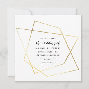Convite de casamento com moldura a ouro geométrica