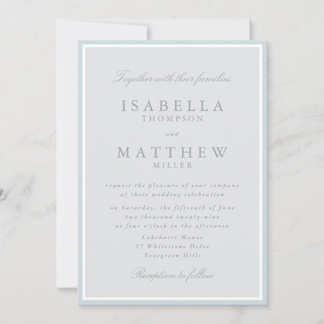 Convite de Casamento com Moldura Azul Claro (Frente)