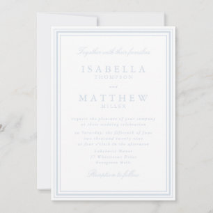 Convite de Casamento com Moldura Azul Suave