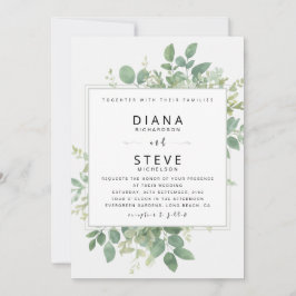 Convite de Casamento com Moldura Botânica em Verde