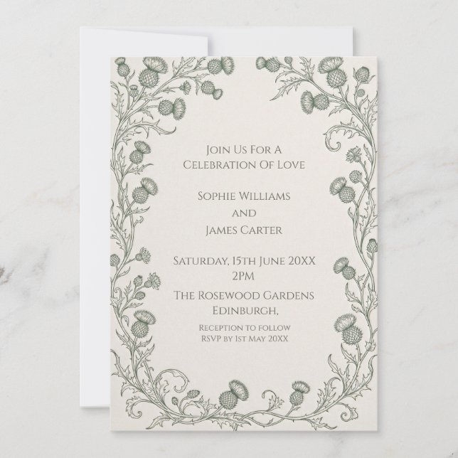 Convite de Casamento com Moldura Botânica Prateada (Frente)
