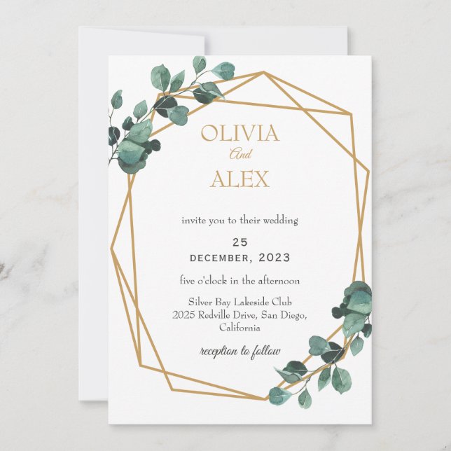Convite de Casamento com Moldura de Diamante Doura (Frente)