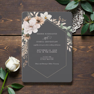 Convite de Casamento com Moldura de Flor de Outono