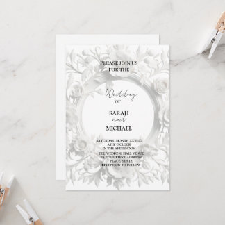 convite de casamento com moldura de flor de papel 