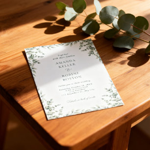 Convite de Casamento com Moldura de Folhas de Euca