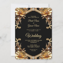Convite de Casamento com Moldura de Ouro Elegante