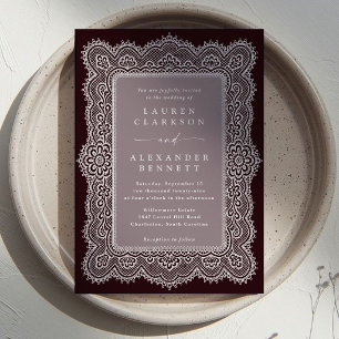 Convite de Casamento com Moldura de Renda Burgundy