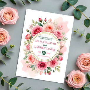 Convite de Casamento com Moldura de Rosa Circular