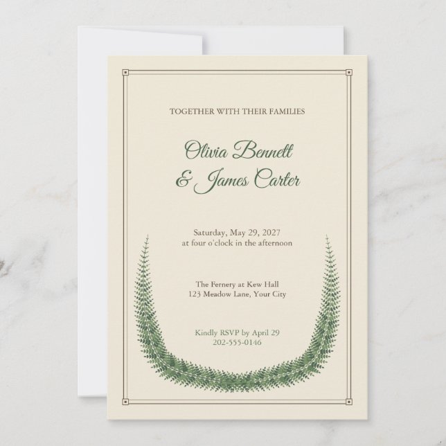 Convite de Casamento com Moldura de Samambaia Botâ (Frente)