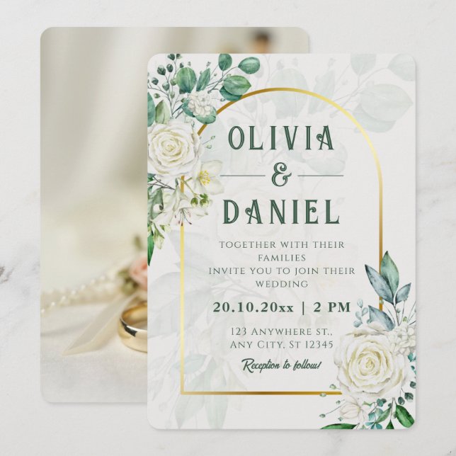 Convite de Casamento com Moldura Dourada de Eucali (Frente/Verso)