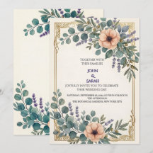 Convite de Casamento com Moldura Dourada de Eucali