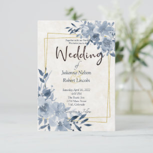 Convite de casamento com moldura dourada e floral 