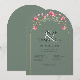 Convite de Casamento com Moldura Dourada e Flores