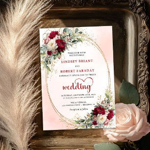 Convite de Casamento com Moldura Dourada Floral Bo