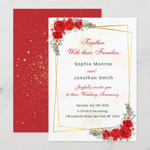 convite de casamento com moldura dourada floral ve