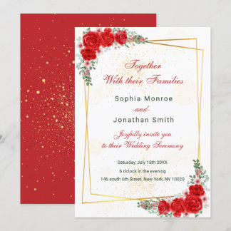 convite de casamento com moldura dourada floral ve