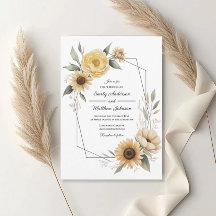 Convite de Casamento com Moldura Floral Amarela de