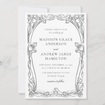 Convite de Casamento com Moldura Floral Art Nouvea
