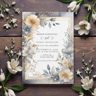 Convite de Casamento com Moldura Floral Bege e Cin