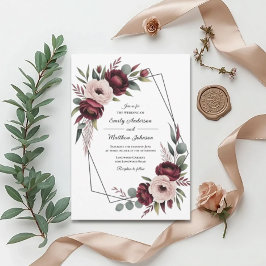 Convite de Casamento com Moldura Floral Borgonha