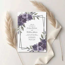Convite de Casamento com Moldura Floral de Ameixa