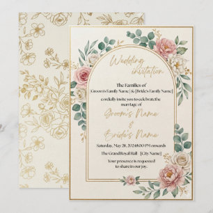 Convite de Casamento com Moldura Floral de Luxo